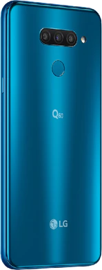 LG Q60 blå tillbaka höger sida