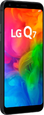 LG Q7 zwart voorkant linkerzijkant