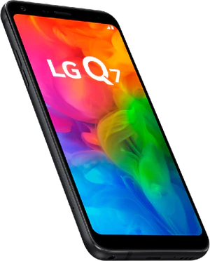 LG Q7 zwart voorkant linkerzijkant onderkant