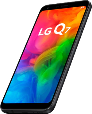 LG Q7 zwart voorkant rechterzijkant onderkant schuin