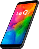 LG Q7 zwart voorkant rechterzijkant onderkant schuin