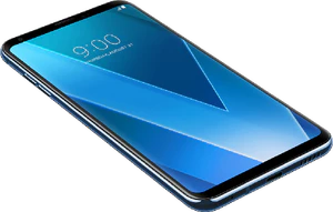 LG V30 blauw voorkant linkerzijkant onderkant schuin