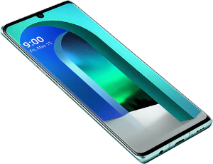 LG Velvet groen voorkant linkerzijkant onderkant