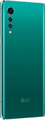 LG Velvet groen achterkant rechterzijkant