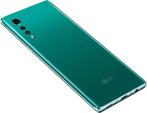 LG Velvet groen achterkant rechterzijkant onderkant