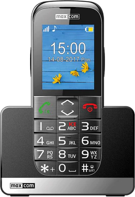 Maxcom Comfort MM720 zwart voorkant in dock