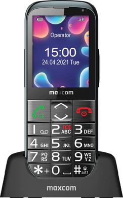 Maxcom Comfort MM724 zwart voorkant in dock