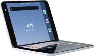 Microsoft Surface Duo wit gedraaid geopend