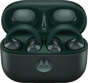 Motorola Buds Loop grønn sak foran Åpnet