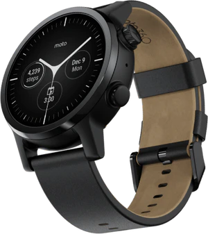 Moto rola Moto 360 3rd Gen zwart leather voorkant rechterzijkant onderkant