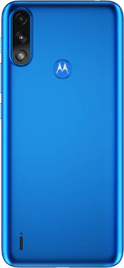 Moto rola Moto E7i Power blauw achterkant