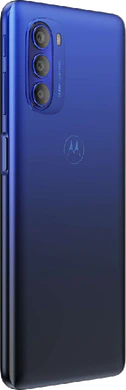 Moto rola Moto G51 5G blauw achterkant rechterzijkant