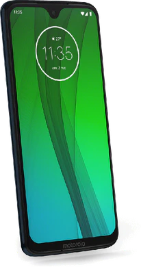 Moto rola Moto G7 Plus blauw voorkant linkerzijkant schuin