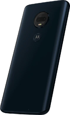 Moto rola Moto G7 Plus blauw achterkant linkerzijkant schuin