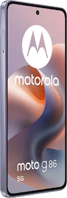 Moto rola Moto G86 5G purple front left side
