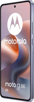 Moto rola Moto G86 5G purple front right side