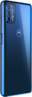 Moto rola Moto G9 Plus blauw achterkant rechterzijkant
