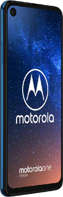 Motorola One Vision blauw voorkant linkerzijkant