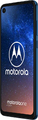 Motorola One Vision blauw voorkant rechterzijkant