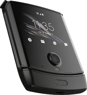 Motorola razr 2019 zwart voorkant linkerzijkant onderkant schuin