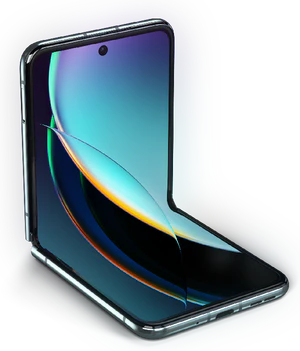 Motorola razr 40 ultra blå front venstre side bund skæv half Åbnet