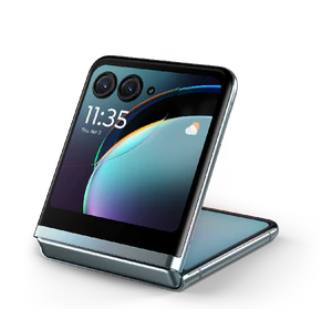 Motorola razr 40 ultra blå bagside venstre side skæv half Åbnet