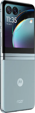 Motorola razr 40 ultra blå bagside højre side Åbnet