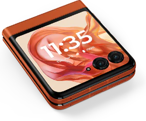 Motorola razr 50 oransje foran venstre side buttom skrås skråstilt stengt