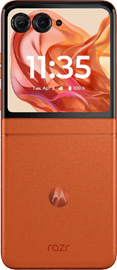 Motorola razr 50 oransje bakside Åpnet