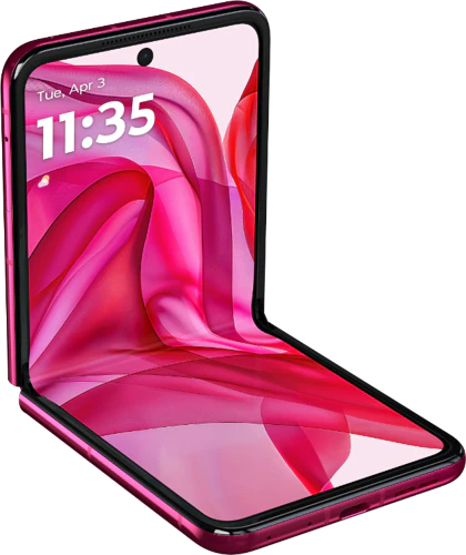Motorola razr 50 ultra pink voorkant linkerzijkant onderkant schuin half geopend