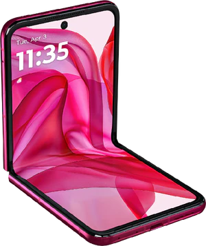 Motorola razr 50 ultra pink voorkant linkerzijkant onderkant schuin half geopend