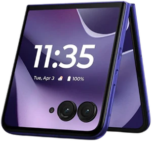 Motorola razr 70 ultra paars voorkant schuin half gesloten