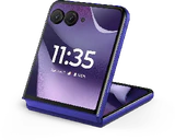 Motorola razr 70 ultra paars achterkant linkerzijkant half gesloten