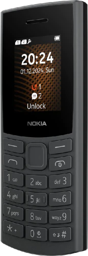 Nokia 105 4g 2024 charcoal grey black front right side