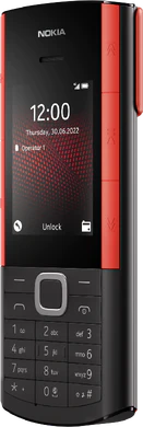 Nokia 5710 XpressAudio zwart rood voorkant rechterzijkant