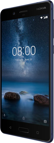 Nokia 8 blauw voorkant rechterzijkant