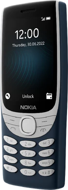 Nokia 8210 4G sininen etupuolella oikea puoli