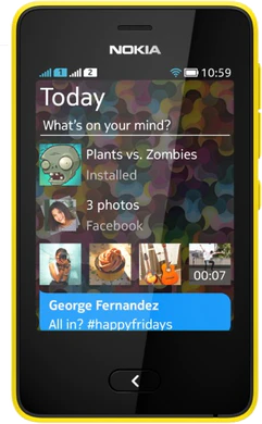 Nokia Asha 501 keltainen etupuolella