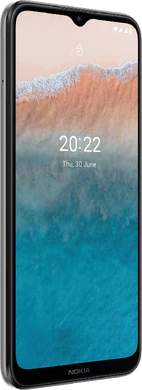 Nokia C21 Plus grau Vorderseite linke Seite