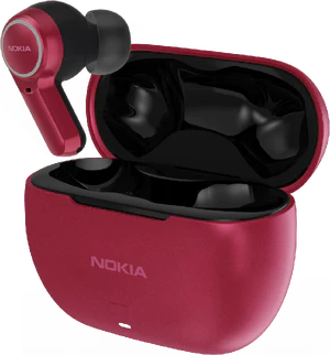 Nokia Clarity earbuds 2 plus pink front höger sida fall Öppnad