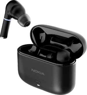 Nokia Clarity Earbuds 2 Pro sort sag front højre side Åbnet earbud