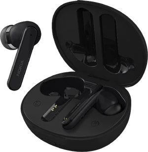 Nokia clarity earbuds plus case voorkant rechterzijkant geopend earbud