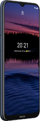 Nokia G20 sininen etupuolella vasen puoli