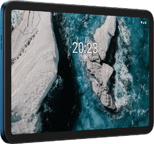 Nokia T20 blå foran venstre side vridd