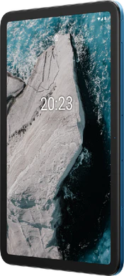 Nokia T20 blå foran høyre side portrait