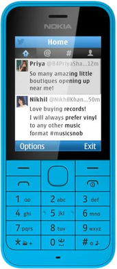 Nokia 220 etupuolella sininen twitter