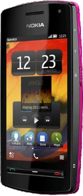 Nokia 600 zwart pink voorkant rechterzijkant