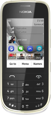 Nokia Asha 202 gold en white front