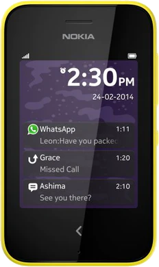 Nokia Asha 230 gelb Vorderseite lock screen