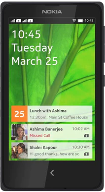 Nokia x plus etupuolella musta lockscreen